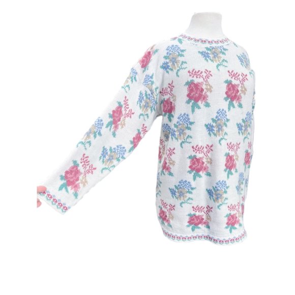 Vintage Dana Scott  Floral Mockneck Tunic White Pink Sweater | Size Medium - Picture 4 of 7